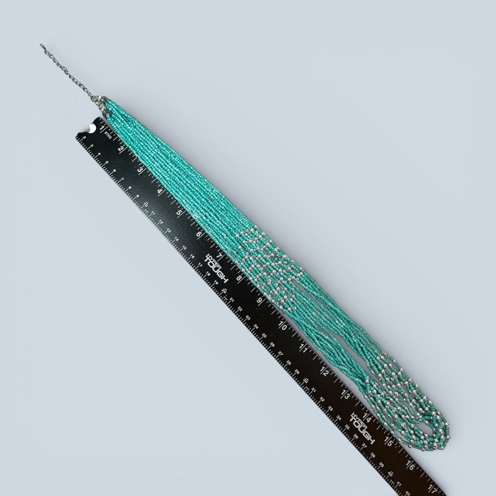 Multi-Strand Turquoise & Silver Beaded Necklace With Adjustable Clasp 32in Adjus - Picture 4 of 6